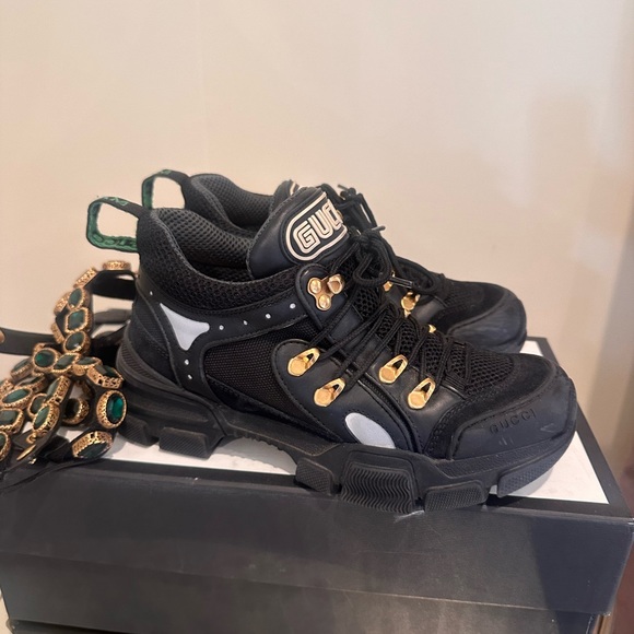 Gucci Womens Journey Flashtrek Crystal Black Green Hiker Sneaker 37 Preloved - Picture 4 of 7